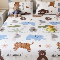 91家纺网 家纺一手货源 找家纺 金丝鸟家纺 2024新款全棉小清新印花单床单系列 奇妙动物园