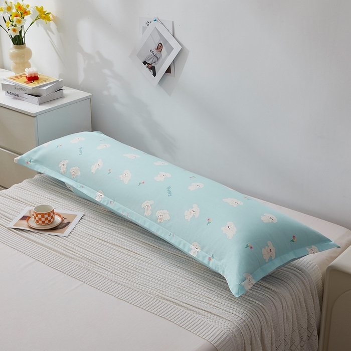 91家纺网 家纺一手货源 找家纺 翎盈家纺 2024新款纯棉小清新印花双人枕套 小萌狗