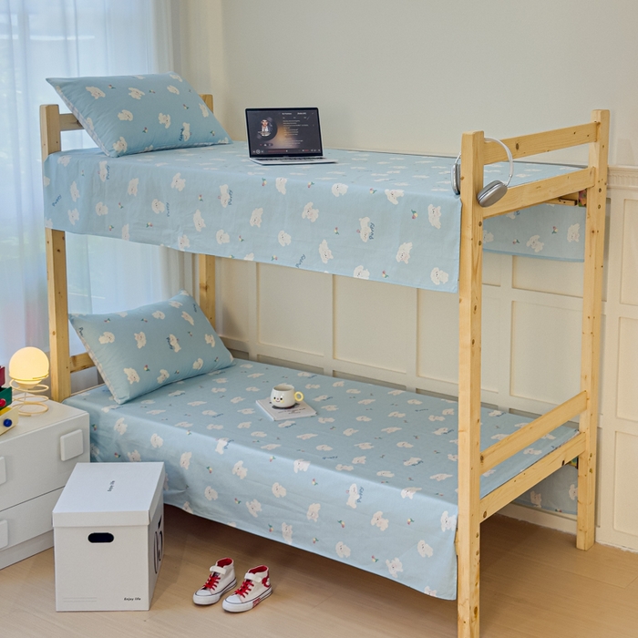 91家纺网 家纺一手货源 找家纺 金丝鸟家纺 2024新款全棉小清新印花单床单系列（学生床） 婴儿蓝汪