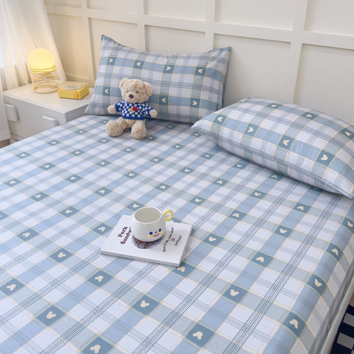 91家纺网 家纺一手货源 找家纺 金丝鸟家纺 2024新款全棉小清新印花单床笠系列 小格米奇