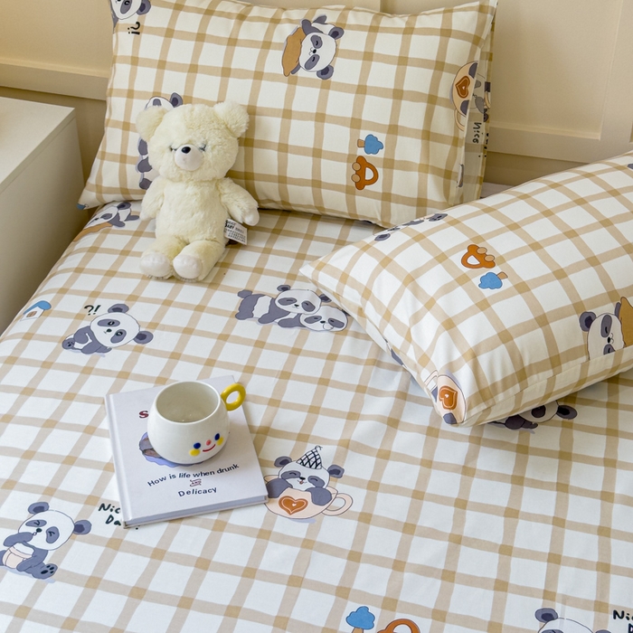 91家纺网 家纺一手货源 找家纺 金丝鸟家纺 2024新款全棉小清新印花单床单系列 格子米兜