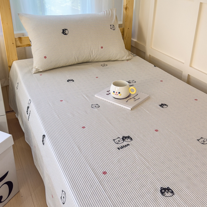 91家纺网 家纺一手货源 找家纺 金丝鸟家纺 2024新款全棉小清新印花单床单系列（学生床） 小萌猫