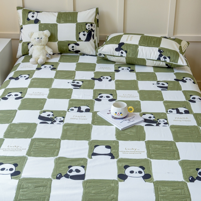 91家纺网 家纺一手货源 找家纺 金丝鸟家纺 2024新款全棉小清新印花单床单系列 棋盘米兜