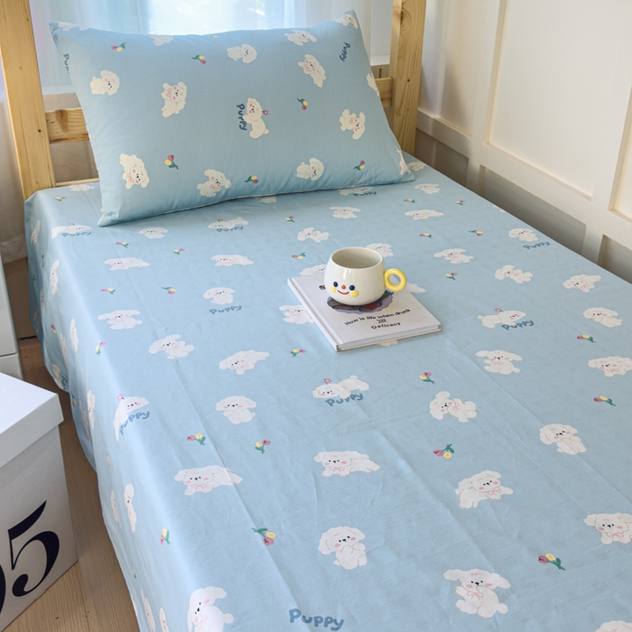 91家纺网 家纺一手货源 找家纺 金丝鸟家纺 2024新款全棉小清新印花单床单系列（学生床） 婴儿蓝汪