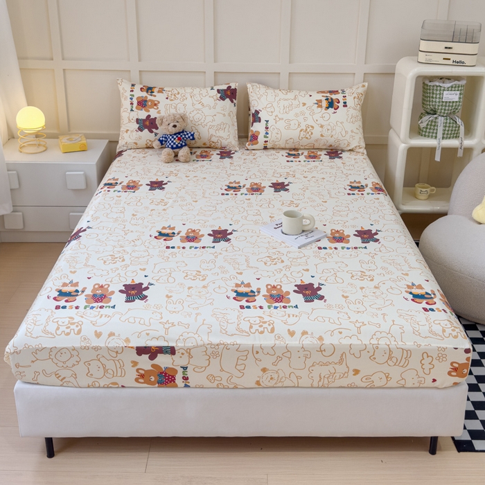 91家纺网 家纺一手货源 找家纺 金丝鸟家纺 2024新款全棉小清新印花单床笠系列 小童趣