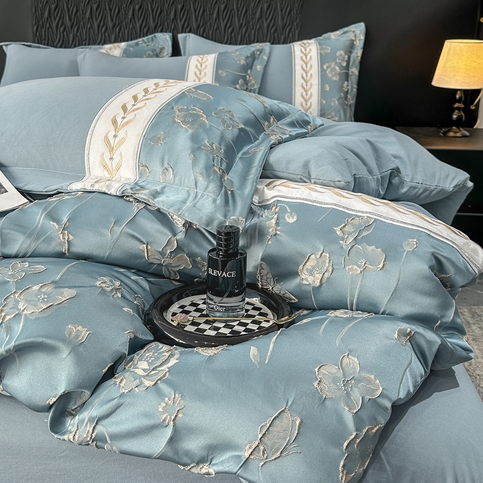 91家纺网 家纺一手货源 找家纺 梦舒羽 2025新款加厚水洗棉浮雕刺绣四件套学生套件 莫奈花园-宾利兰