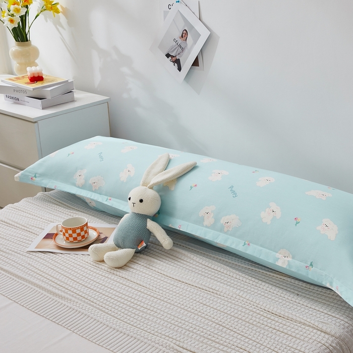 91家纺网 家纺一手货源 找家纺 翎盈家纺 2024新款纯棉小清新印花双人枕套 小萌狗