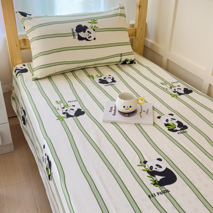 91家纺网 家纺一手货源 找家纺 金丝鸟家纺 2024新款全棉小清新印花单床单系列（学生床） 竹林团子