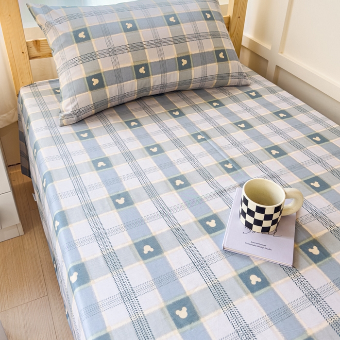 91家纺网 家纺一手货源 找家纺 金丝鸟家纺 2024新款全棉小清新印花单床单系列（学生床） 小格米奇