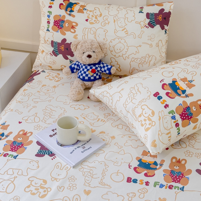 91家纺网 家纺一手货源 找家纺 金丝鸟家纺 2024新款全棉小清新印花单床笠系列 小童趣