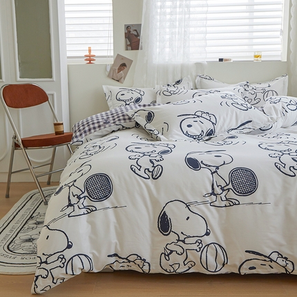 钰伶 2025新款13372全棉史努比纯棉床单床笠款四件套 悠闲史努比