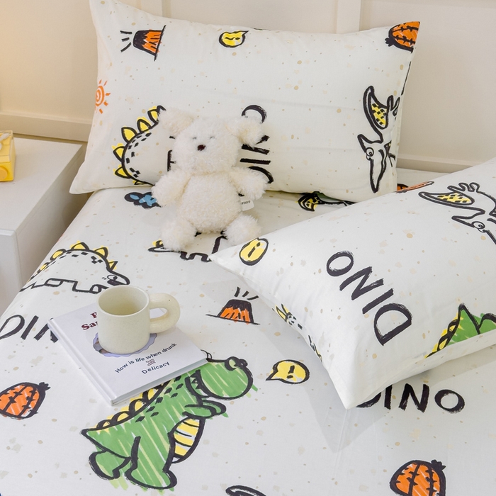 91家纺网 家纺一手货源 找家纺 金丝鸟家纺 2024新款全棉小清新印花单床笠系列 抗浪恐龙