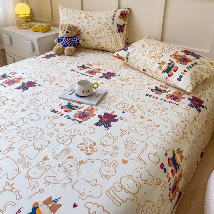 91家纺网 家纺一手货源 找家纺 金丝鸟家纺 2024新款全棉小清新印花单床单系列 小童趣