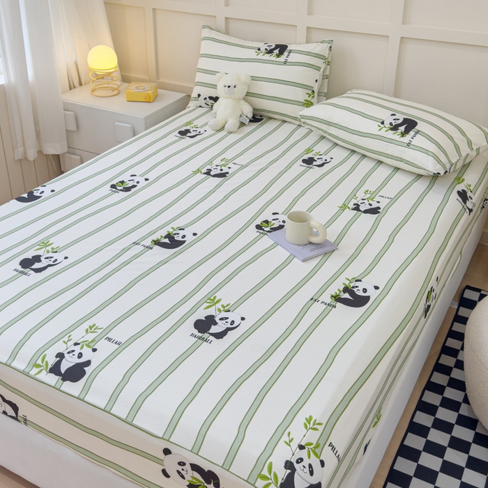 91家纺网 家纺一手货源 找家纺 金丝鸟家纺 2024新款全棉小清新印花单床笠系列 竹林团子