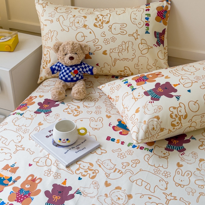 91家纺网 家纺一手货源 找家纺 金丝鸟家纺 2024新款全棉小清新印花单床单系列 小童趣