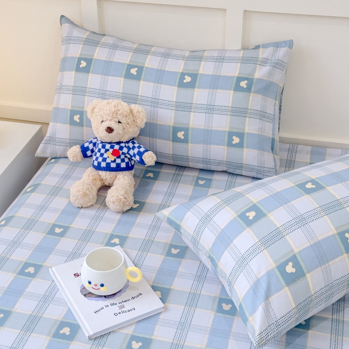 91家纺网 家纺一手货源 找家纺 金丝鸟家纺 2024新款全棉小清新印花单床笠系列 小格米奇