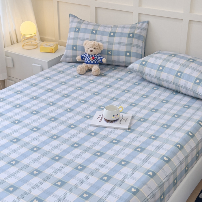 91家纺网 家纺一手货源 找家纺 金丝鸟家纺 2024新款全棉小清新印花单床笠系列 小格米奇