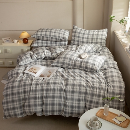 多品家纺 2024新款【宜家风】【无印风】水洗棉单被套 简约格