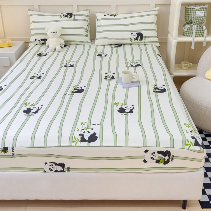 91家纺网 家纺一手货源 找家纺 金丝鸟家纺 2024新款全棉小清新印花单床笠系列 竹林团子