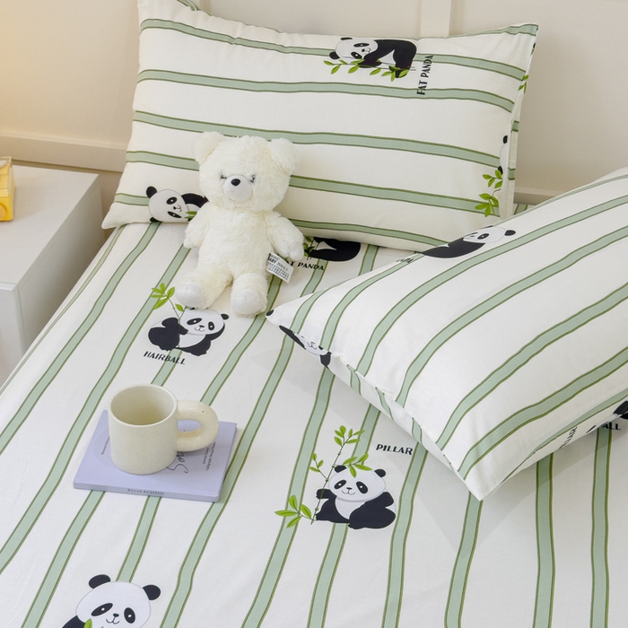 91家纺网 家纺一手货源 找家纺 金丝鸟家纺 2024新款全棉小清新印花单床笠系列 竹林团子