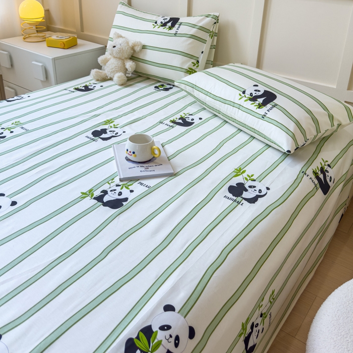 91家纺网 家纺一手货源 找家纺 金丝鸟家纺 2024新款全棉小清新印花单床单系列 竹林团子