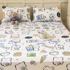 91家纺网 家纺一手货源 找家纺 金丝鸟家纺 2024新款全棉小清新印花单床笠系列 快乐小熊