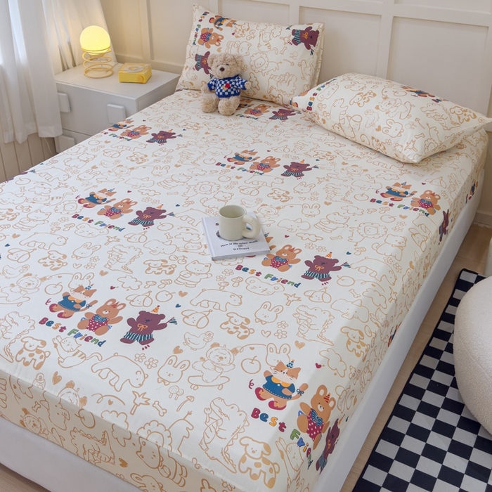 91家纺网 家纺一手货源 找家纺 金丝鸟家纺 2024新款全棉小清新印花单床笠系列 小童趣