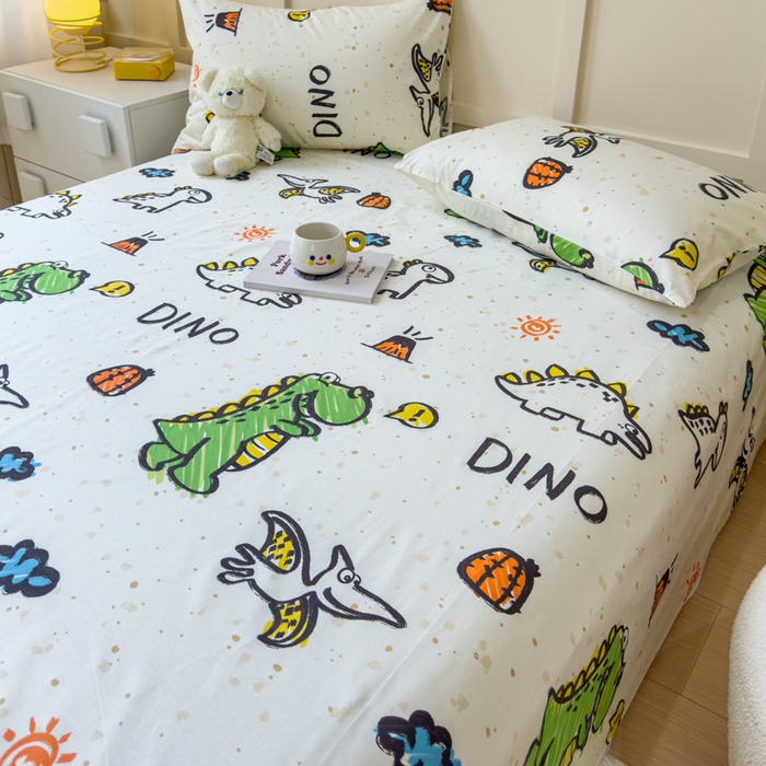 91家纺网 家纺一手货源 找家纺 金丝鸟家纺 2024新款全棉小清新印花单床单系列 抗浪恐龙