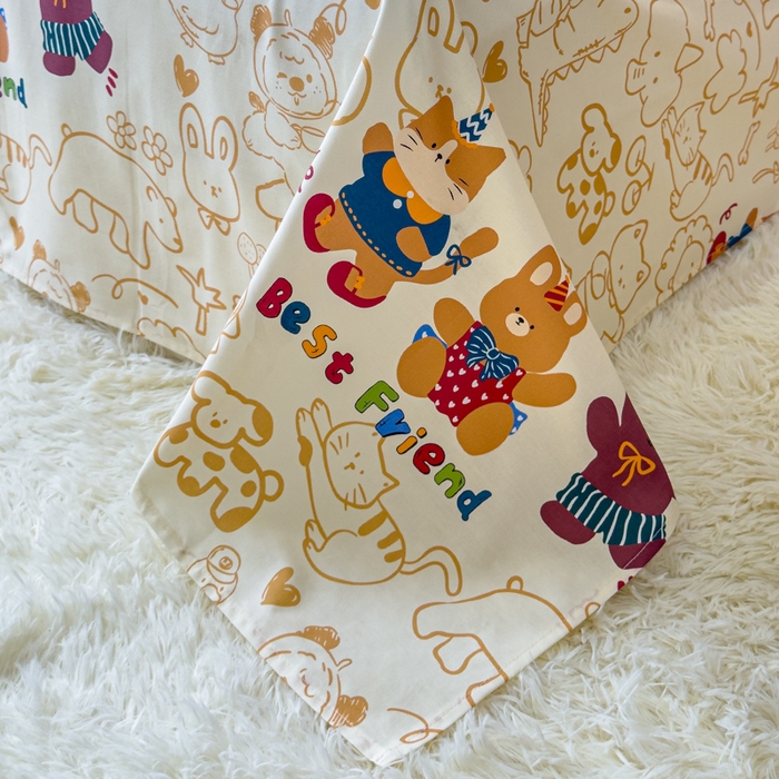 91家纺网 家纺一手货源 找家纺 金丝鸟家纺 2024新款全棉小清新印花单床单系列 小童趣