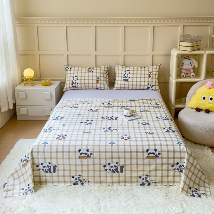 91家纺网 家纺一手货源 找家纺 金丝鸟家纺 2024新款全棉小清新印花单床单系列 格子米兜