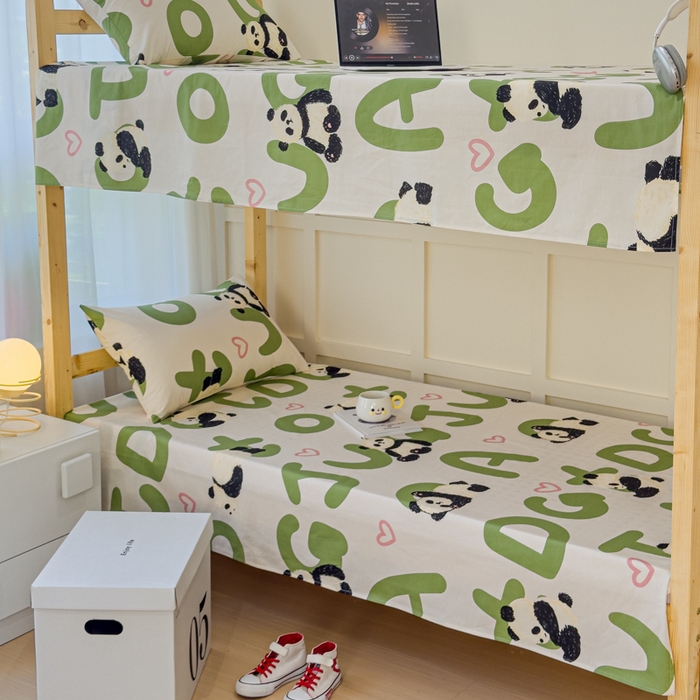 91家纺网 家纺一手货源 找家纺 金丝鸟家纺 2024新款全棉小清新印花单床单系列（学生床） 国宝字母