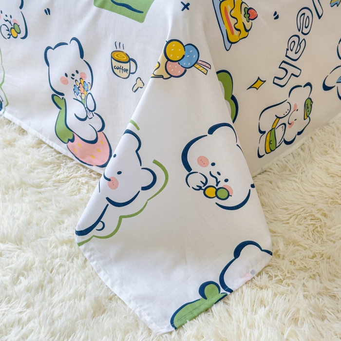 91家纺网 家纺一手货源 找家纺 金丝鸟家纺 2024新款全棉小清新印花单床单系列 快乐小熊