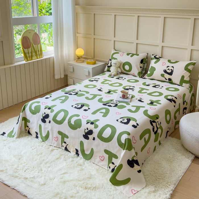 91家纺网 家纺一手货源 找家纺 金丝鸟家纺 2024新款全棉小清新印花单床单系列 国宝字母