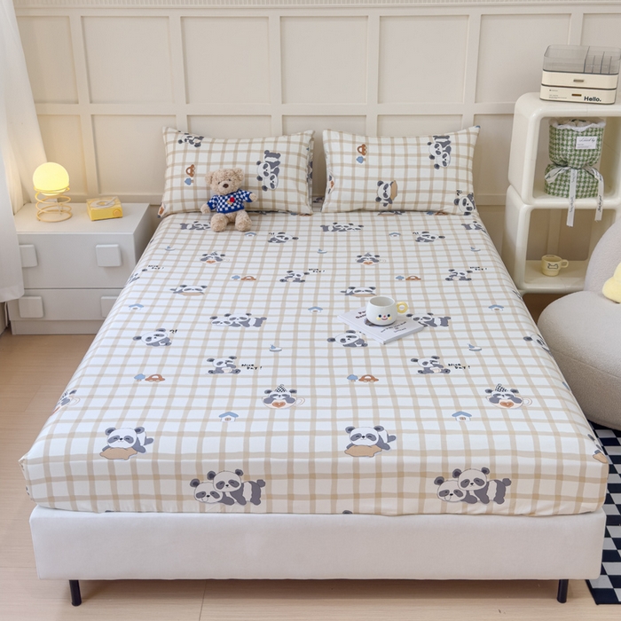 91家纺网 家纺一手货源 找家纺 金丝鸟家纺 2024新款全棉小清新印花单床笠系列 格子米兜