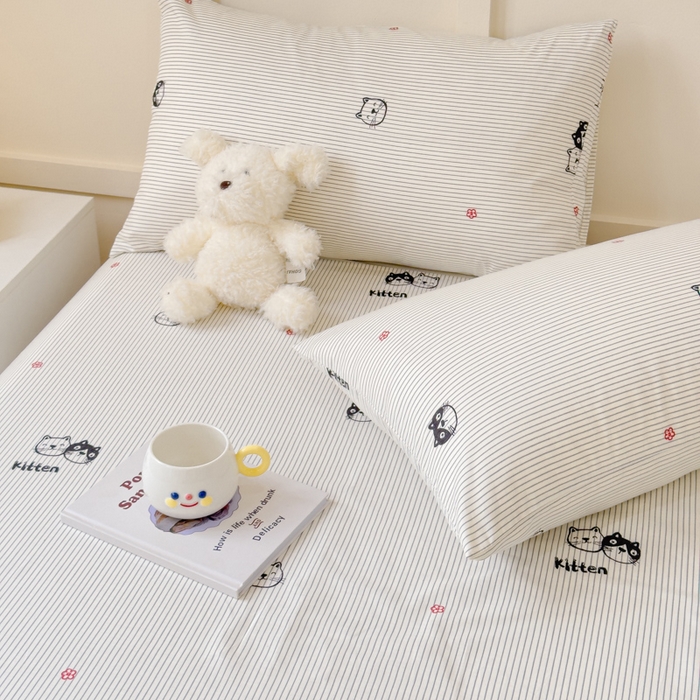 91家纺网 家纺一手货源 找家纺 金丝鸟家纺 2024新款全棉小清新印花单床单系列 小萌猫