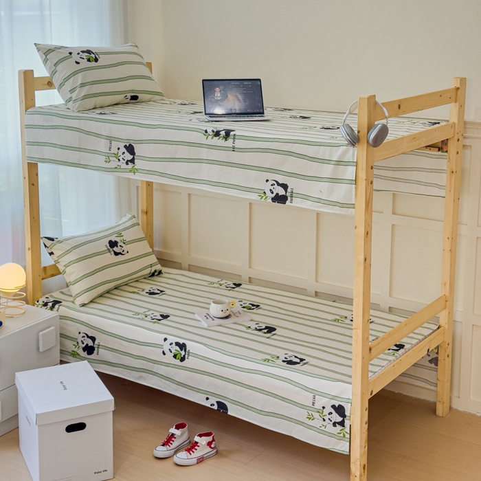 91家纺网 家纺一手货源 找家纺 金丝鸟家纺 2024新款全棉小清新印花单床单系列（学生床） 竹林团子