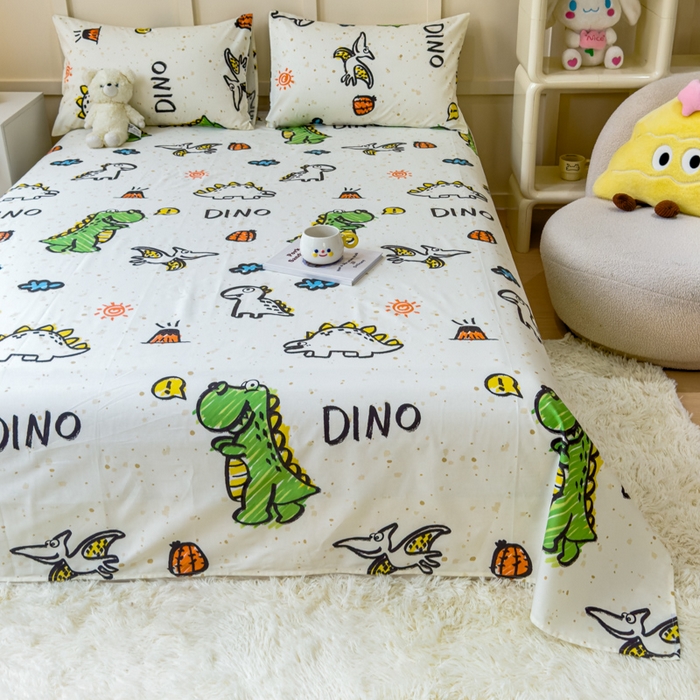 91家纺网 家纺一手货源 找家纺 金丝鸟家纺 2024新款全棉小清新印花单床单系列 抗浪恐龙