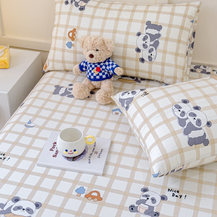 91家纺网 家纺一手货源 找家纺 金丝鸟家纺 2024新款全棉小清新印花单床笠系列 格子米兜