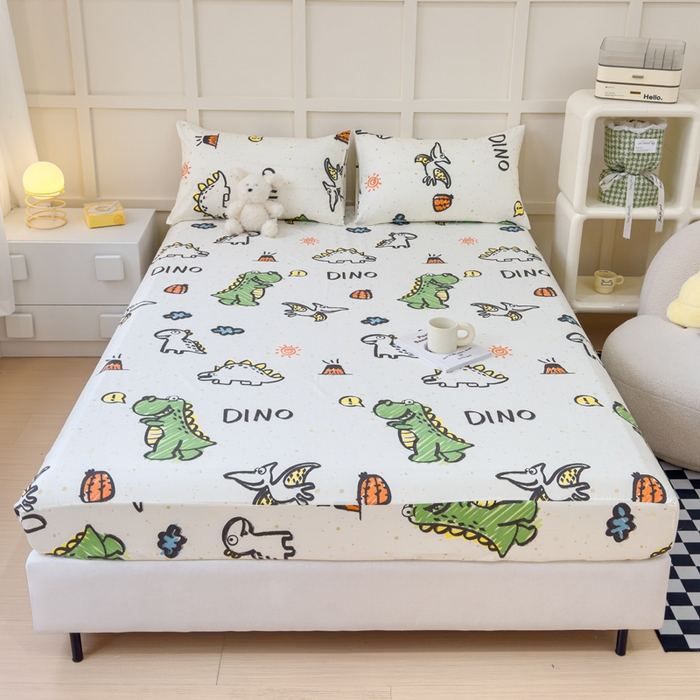 91家纺网 家纺一手货源 找家纺 金丝鸟家纺 2024新款全棉小清新印花单床笠系列 抗浪恐龙