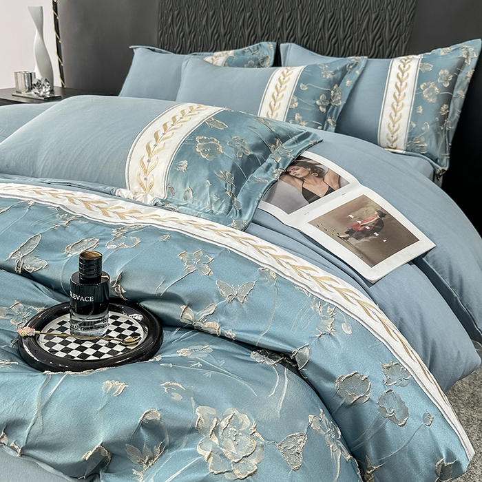 91家纺网 家纺一手货源 找家纺 梦舒羽 2025新款加厚水洗棉浮雕刺绣四件套学生套件 莫奈花园-宾利兰