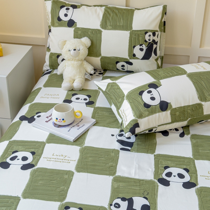 91家纺网 家纺一手货源 找家纺 金丝鸟家纺 2024新款全棉小清新印花单床单系列 棋盘米兜