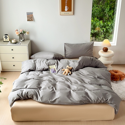 绫韵家纺 2024秋冬新款A类全棉加厚磨毛混搭纯棉磨毛四件套 青灰·米驼·青灰·青灰