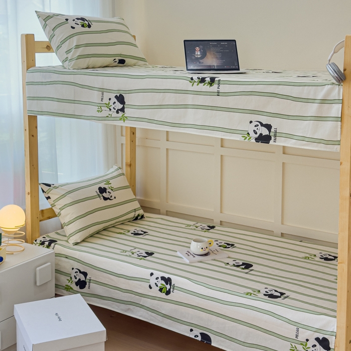 91家纺网 家纺一手货源 找家纺 金丝鸟家纺 2024新款全棉小清新印花单床单系列（学生床） 竹林团子