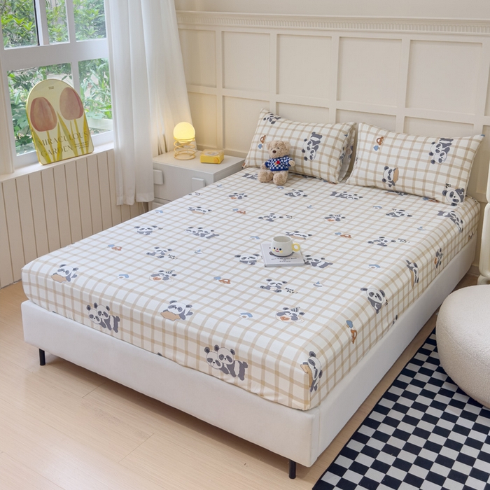 91家纺网 家纺一手货源 找家纺 金丝鸟家纺 2024新款全棉小清新印花单床笠系列 格子米兜