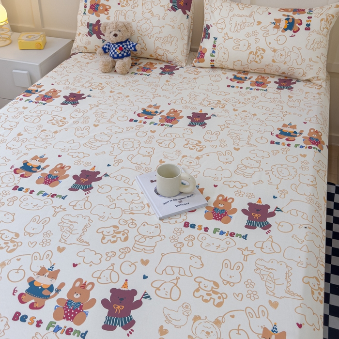 91家纺网 家纺一手货源 找家纺 金丝鸟家纺 2024新款全棉小清新印花单床笠系列 小童趣