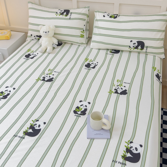 91家纺网 家纺一手货源 找家纺 金丝鸟家纺 2024新款全棉小清新印花单床笠系列 竹林团子