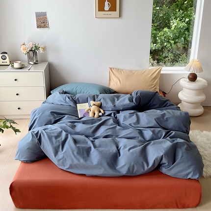 绫韵家纺 2024秋冬新款A类全棉加厚磨毛混搭纯棉磨毛四件套 青黛·橘红·米驼·大麦町