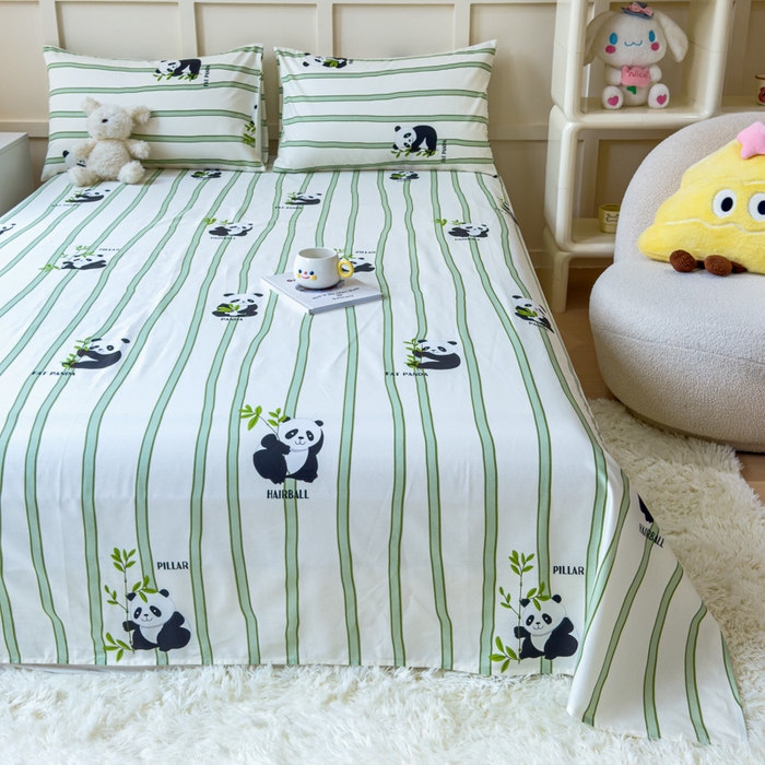 91家纺网 家纺一手货源 找家纺 金丝鸟家纺 2024新款全棉小清新印花单床单系列 竹林团子