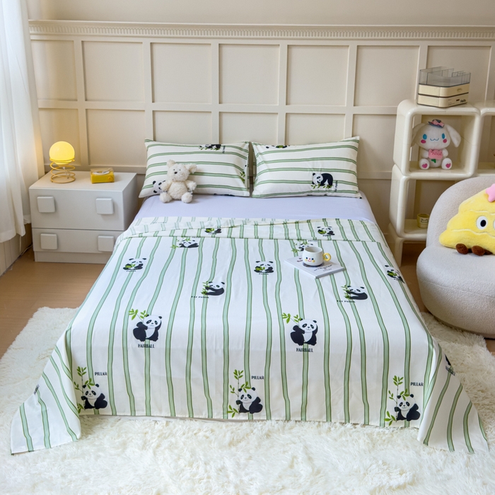 91家纺网 家纺一手货源 找家纺 金丝鸟家纺 2024新款全棉小清新印花单床单系列 竹林团子