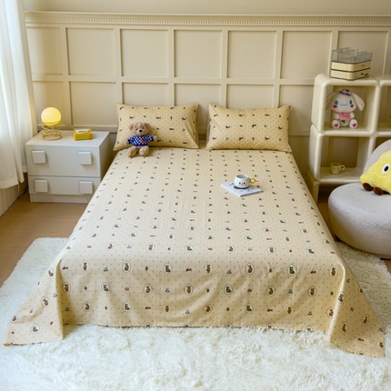 金丝鸟家纺 2024新款全棉小清新印花单床单系列 美美熊